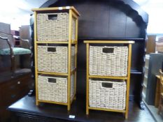 SET OF WICKER DRAWERS AND A MATCHING TWO DRAWER SET (2)