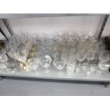 QUANTITY OF CUT AND OTHER GLASS DRINKING GLASSES INCLUDING; SET OF EIGHT WINE GLASSES WITH