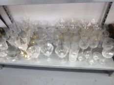 QUANTITY OF CUT AND OTHER GLASS DRINKING GLASSES INCLUDING; SET OF EIGHT WINE GLASSES WITH