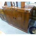 MID-20TH CENTURY MAHOGANY LARGE TWO DOOR RECORD STORAGE CABINET WITH TWO SHALLOW FRIEZE DRAWERS