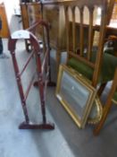 TWO GILT FRAMED MIRRORS AND A CHEVAL TOWEL RAIL (3)