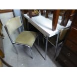 CIRCA 1960S ‘SUPERMATIC’ DRAW-LEAF KITCHEN TABLE, WITH FORMICA TOP AND CHROMED METAL LEGS AND A PAIR