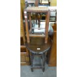 CIRCA 1920S OAK OVAL OCCASIONAL TABLE, WITH WAVY EDGE AND SPIRAL LEGS AND A STRING WORK SQUARE STOOL