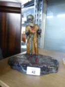 AFTER BERGMAN, AUSTRIAN COLD PAINTED SPELTER FIGURE OF A CARPET SELLER, stamped: AP and MADE IN