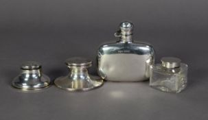 INTER-WAR YEARS SILVER SPIRIT FLASK with hinged top, Sheffield 1922, together with TWO SMALL