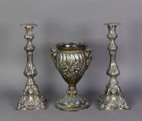 EARLY 20th CENTURY CAST METAL CLASSICAL FORM PEDESTAL VASE, floral pattern and spirally gadrooned