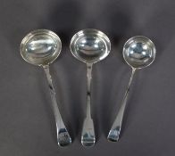 GEORGE III SILVER FIDDLE PATTERN CRESTED SAUCE LADLE by William Eley, William Fearn & William