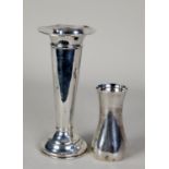 WEIGHTED SILVER TRUMPET VASE BY HUTTON & SONS, of typical form with wavy rim, 7” (17.8cm) high,