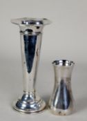 WEIGHTED SILVER TRUMPET VASE BY HUTTON & SONS, of typical form with wavy rim, 7” (17.8cm) high,