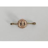 9ct GOLD SAFETY PIN BROOCH, the centre overlaid with a life ring centred by a crown and anchor, 1