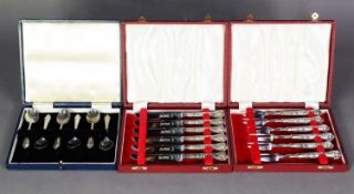 CASED SET of SIX POST WAR SILVER TEASPOONS, Birmingham 1964, together with TWO MODERN CASED SETS