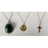TWO 9ct GOLD PENDANTS, a St Christopher and a plain cross, each on a FINE CHAIN NECKLACE, 6.2gms and