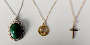 TWO 9ct GOLD PENDANTS, a St Christopher and a plain cross, each on a FINE CHAIN NECKLACE, 6.2gms and