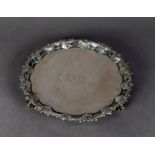 LATE VICTORIAN SILVER SMALL SALVER, of typical form with shell capped gadrooned border and volute