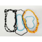 TWO SINGLE-STRAND NECKLACES of turquoise beads; NECKLACE of garnet beads, NECKLACE of jet beads