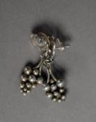 PAIR OF GEORG JENSEN SILVER MOONLIGHT GRAPES PIN EARRINGS, in the form of a single vine leaf with
