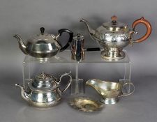 THREE VARIOUS ELECRTROPLATE TEAPOTS, two having composition finials and handles; a small cafe au