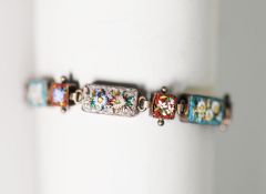 PROBABLY VINTAGE ITALIAN MICRO-MOSAIC FLORAL BRACELET with alternate oblong and square links, 7 1/