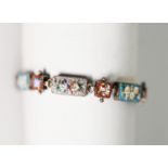 PROBABLY VINTAGE ITALIAN MICRO-MOSAIC FLORAL BRACELET with alternate oblong and square links, 7 1/