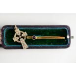 9ct GOLD CHASED CELTIC CROSS PENDANT, Birmingham 1982 and a 9ct GOLD BAR BROOCH or TIE PIN, collet