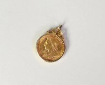 VICTORIAN 1899 GOLD FULL SOVEREIGN, loose mounted in 9ct GOLD FRAME as a pendant, 9.2gms gross
