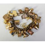 9ct GOLD CHARM BRACELET with two-strand wire curb pattern links and ring clasp and approximately
