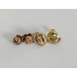 PAIR OF 9ct GOLD KNOT PATTERN PIN EARRINGS and a pair of 9ct GOLD PIN EARRINGS of two interlocking
