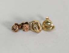 PAIR OF 9ct GOLD KNOT PATTERN PIN EARRINGS and a pair of 9ct GOLD PIN EARRINGS of two interlocking