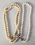 LONG CONTINUOUS NECKLACE OF SEED PEARLS AND WHITE METAL BEADS, 62in (157.7cm) long, together with