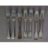 PAIR OF GEORGE III SILVER OLD ENGLISH PATTERN TABLE FORKS engraved with cursive initials, by