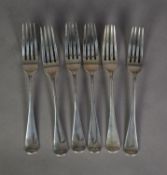 SET OF SIX LATE VICTORIAN SILVER OLD ENGLISH PATTERN TABLE FORKS, four London 1888, two 1892, 10 ½