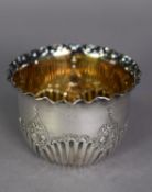 LATE VICTORIAN CASED SILVER SUGAR BOWL with gilded interior, originally with a spoon (now absent),