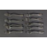 SET OF FIVE VICTORIAN SILVER FIDDLE PATTERN CRESTED DESSERT FORKS by Elizabeth Eaton, London 1854,