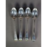 SET OF FOUR GEORGE III SILVER OLD ENGLISH PATTERN CRESTED TABLE SPOONS by Hester Bateman, London