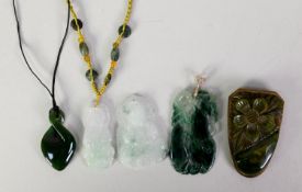 SELECTION OF MODERN, MAINLY ORIENTAL CARVED JADE/JADEITE, PENDANTS, RINGS, EARRINGS, etc., including