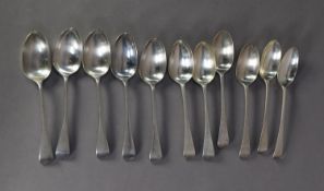 SET OF SIX VICTORIAN SILVER OLD ENGLISH PATTERN CRESTED DESSERT SPOONS by George Adams, London 1876,