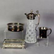 FOUR PIECES OF ELECTROPLATE, comprising: CHRISTENING MUG, waisted and with raised floral border,