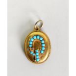 VICTORIAN GOLD COLOUR METAL (no carat mark, but tests as 18ct) TURQUOISE and TINY ROSE DIAMOND ,