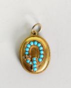 VICTORIAN GOLD COLOUR METAL (no carat mark, but tests as 18ct) TURQUOISE and TINY ROSE DIAMOND ,