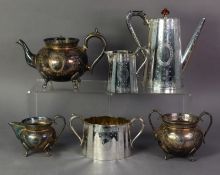 LATE VICTORIAN THREE PIECE ELECTROPLATES TEA SET BY ELKINGTONS, of oval, tapering from with engraved