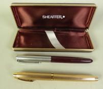 SCHEAFFER ENGINE TURNED ROLLED GOLD FOUNTAIN PEN with 14k gold nib and a Parker 51 FOUNTAIN PEN (2)