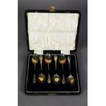 GEORGE V CASED SET OF SIX SILVER COFFEE SPOONS, with shell top handles, Birmingham 1930, 2.2oz