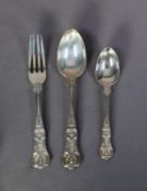 MATCHED TWENTY PIECE WILLIAM IV and VICTORIAN CRESTED SILVER QUEENS PATTERN PART TABLE SERVICE