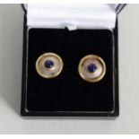 PAIR OF 18ct GOLD TWO-COLOUR DISC EARRINGS, having yellow gold borders and matt white gold
