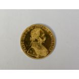 AUSTRIAN 1915 FOUR DUCAT COIN in 23.75ct gold, 13.96gms, approximately 4cm (EF), together with the