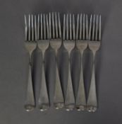 SET OF SIX GEORGE III SILVER OLD ENGLISH PATTERN CRESTED TABLE FORKS, London 1809, (maker's mark