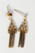 PAIR OF 9ct GOLD FRINGE PATTERN DROP EARRINGS, with pierced triangular tops, 4.2gms (2)