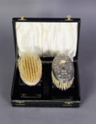 CASED PAIR of MODERN SILVER-BACKED GENTS HAIR BRUSHES with COMB, Birmingham 1992