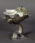 WELL CAST SILVER SHELL PATTERN BON BON DISH OR LARGE SALT WITH DOLPHIN SUPPORT BY ASPREY & Co,