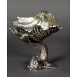 WELL CAST SILVER SHELL PATTERN BON BON DISH OR LARGE SALT WITH DOLPHIN SUPPORT BY ASPREY & Co,